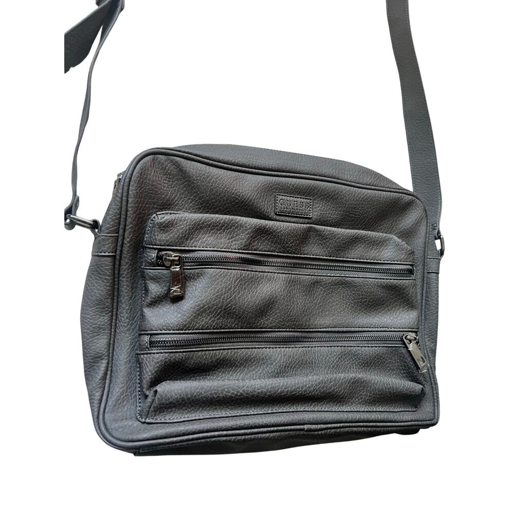 GUESS Gray Pebble Grain Messenger Bag Crossbody Laptop Work Travel